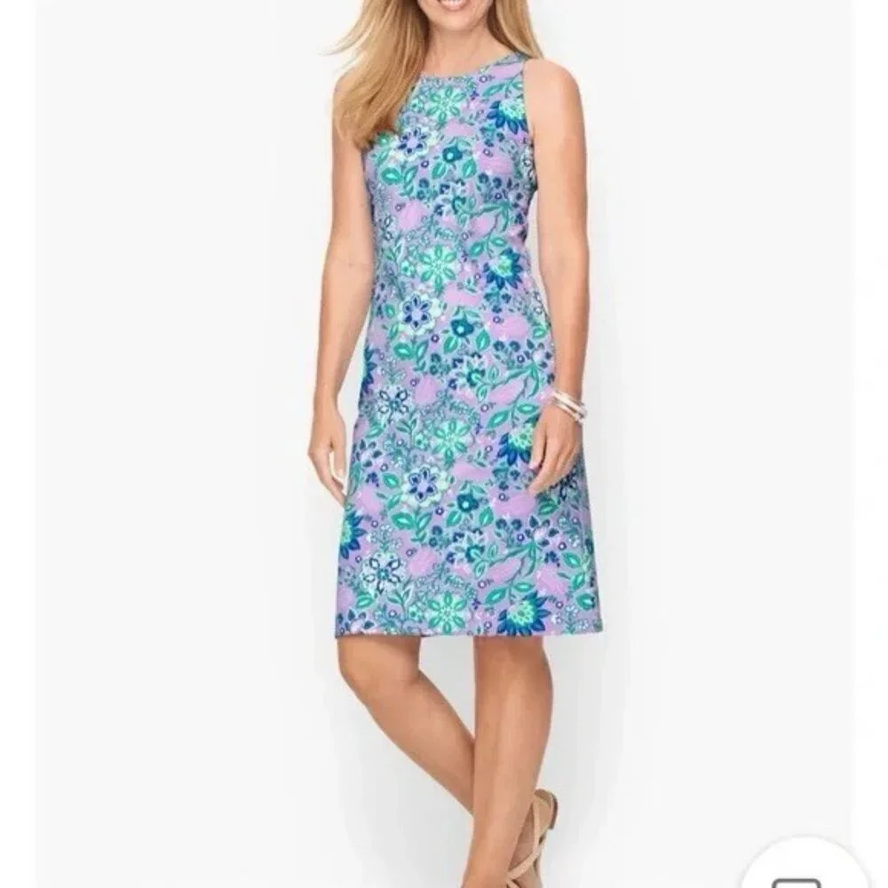 Talbots Effortless Womens Sz L Purple Floral Performance Stretch Dress Golf - Picture 5 of 9